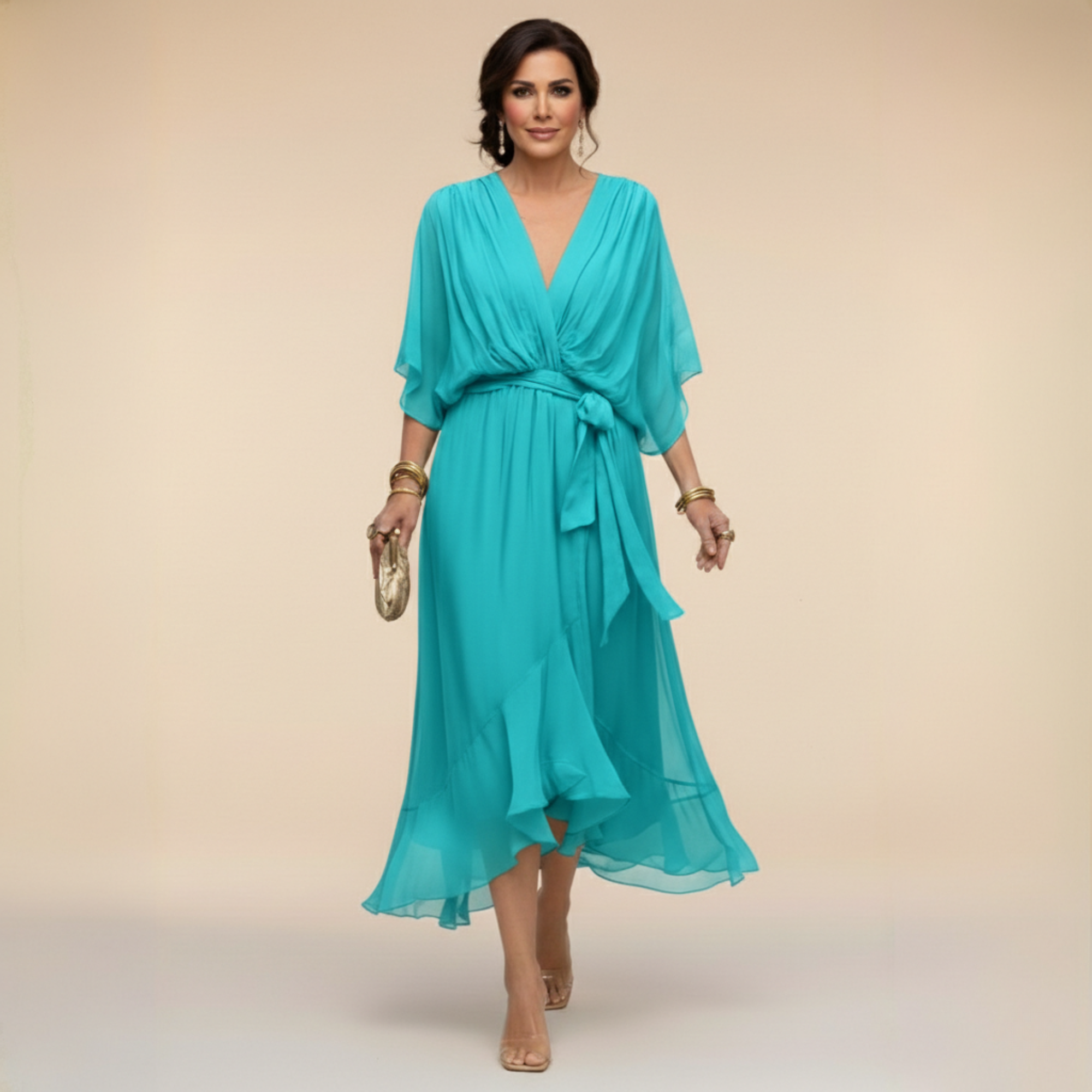 MARTA™ | CHIFFONKLEID MIT V-AUSSCHNITT