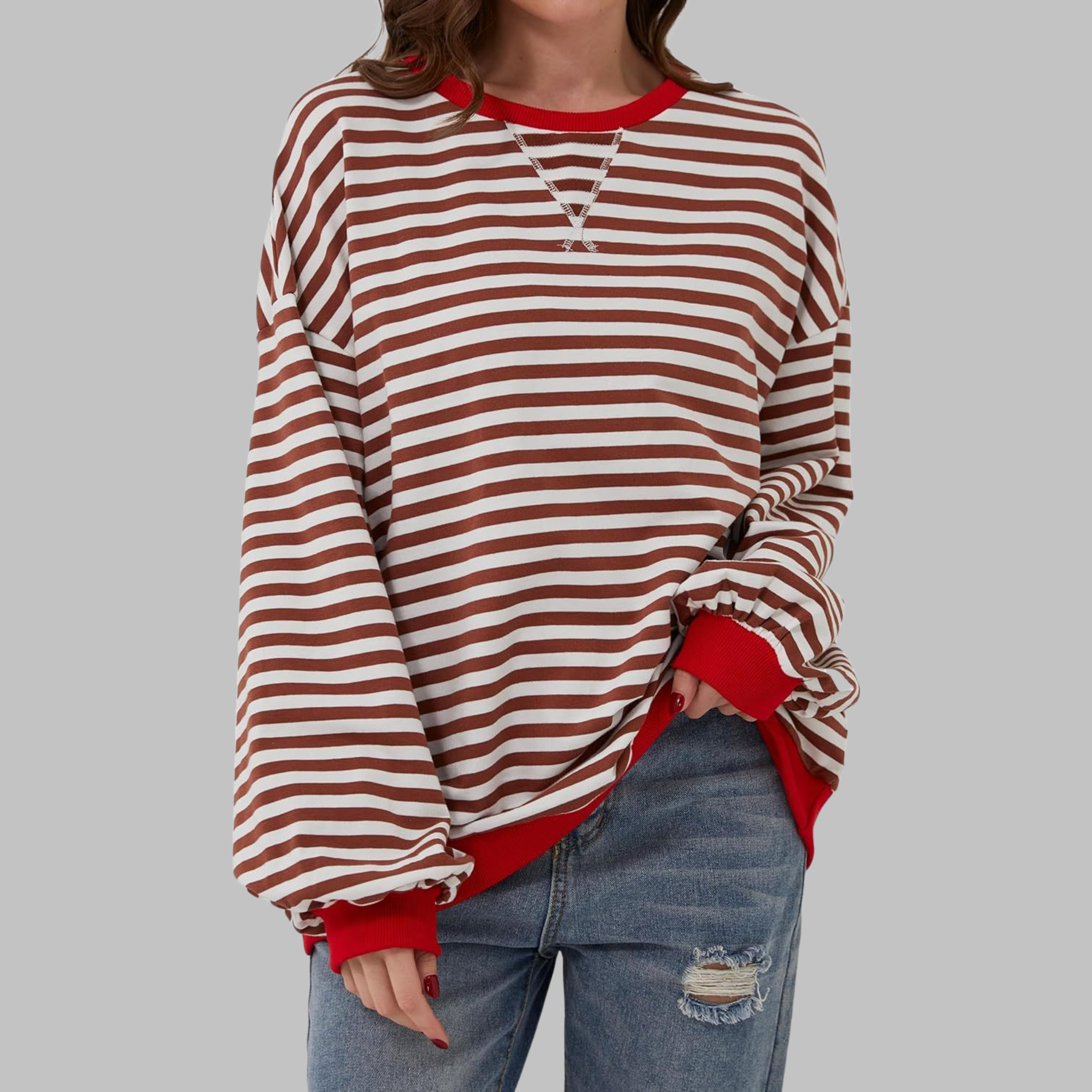 Lina | Gestreiftes Langarm-Sweatshirt mit Rundhalsausschnitt