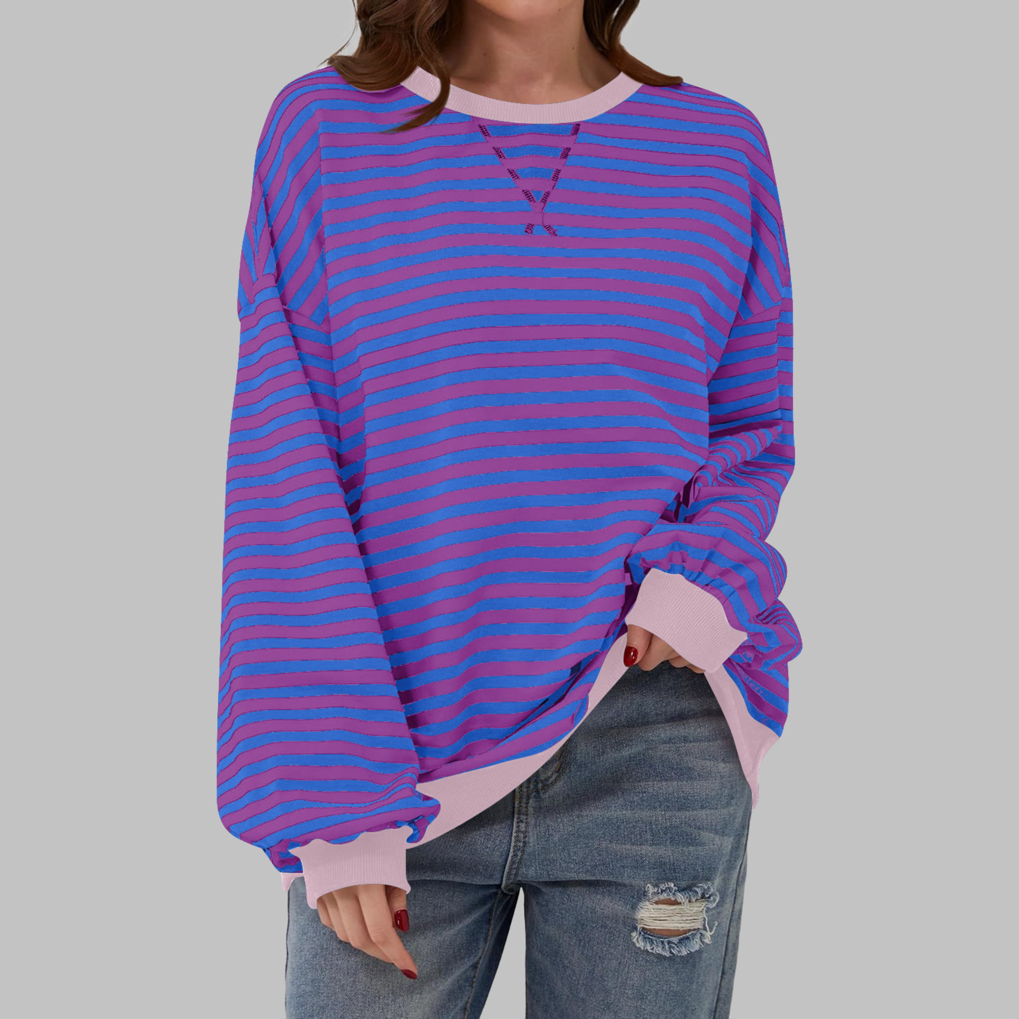 Lina | Gestreiftes Langarm-Sweatshirt mit Rundhalsausschnitt