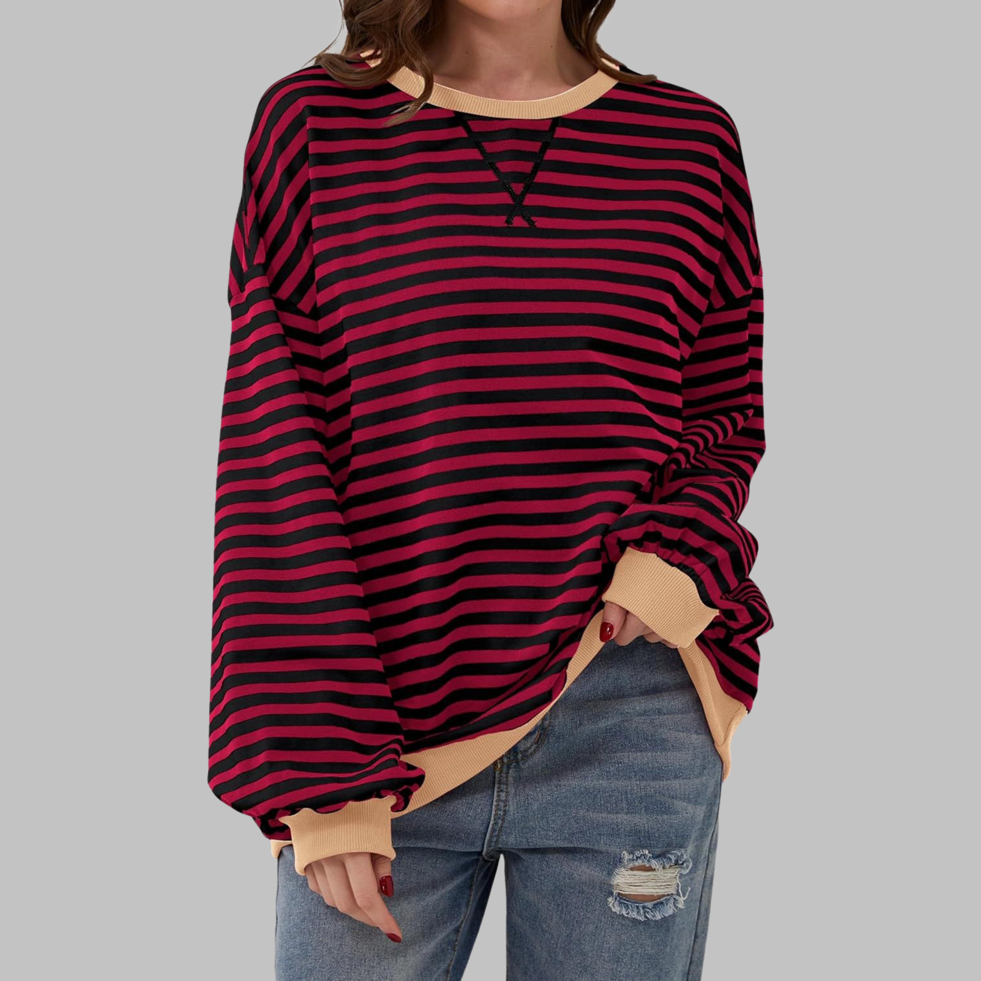 Lina | Gestreiftes Langarm-Sweatshirt mit Rundhalsausschnitt