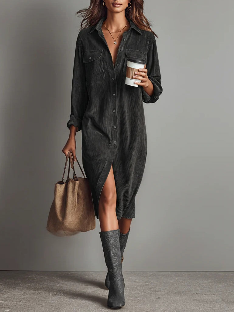 Evelyn | Entspanntes Corduroy Midi-Kleid