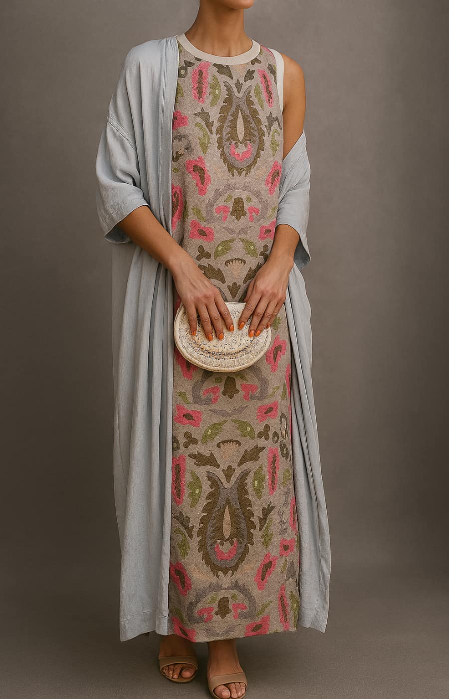 Élina | Ensemble lange gedruckte Kleid mit passendem Weste