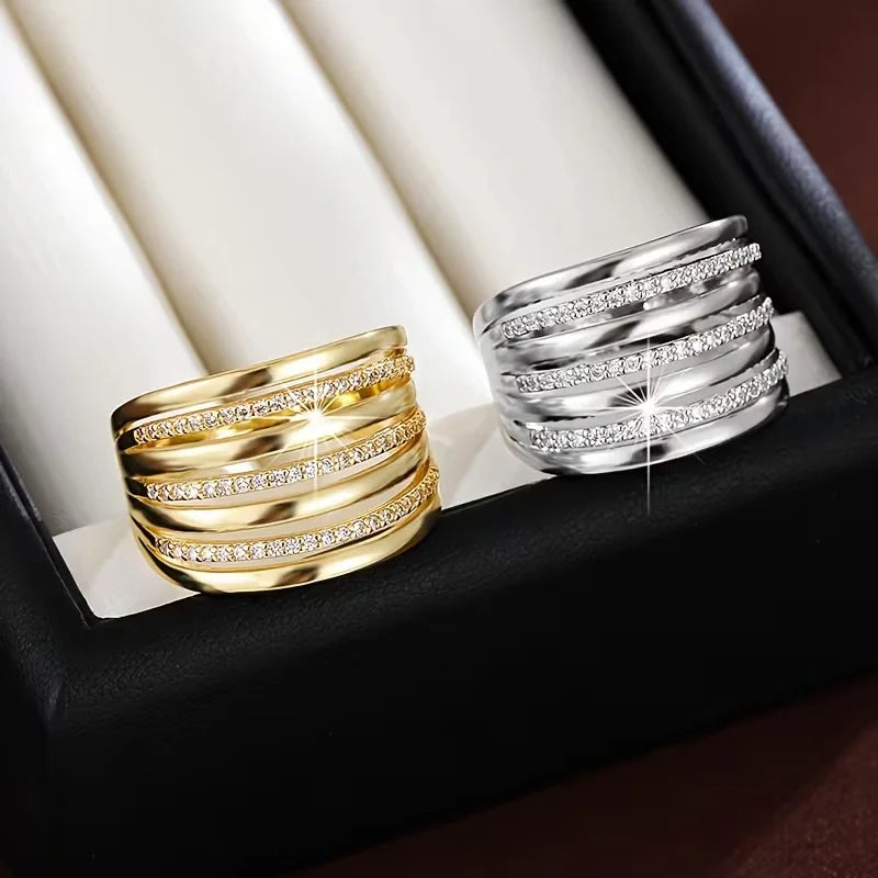 One – Minimalistischer Multi-Layer Damenring mit Funkelnden Zirkonia
