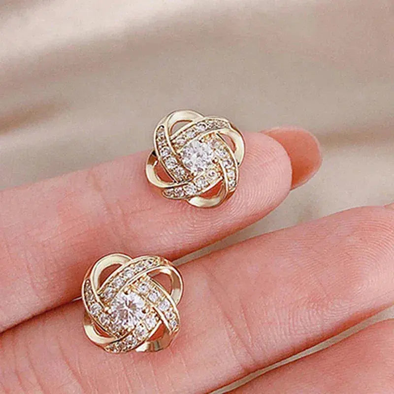 Goldene Spiral Blumen Kristall Stecker Ohrringe