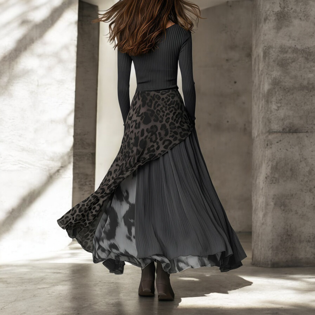 Fenna™ | Langes Kleid mit Leopardenakzenten