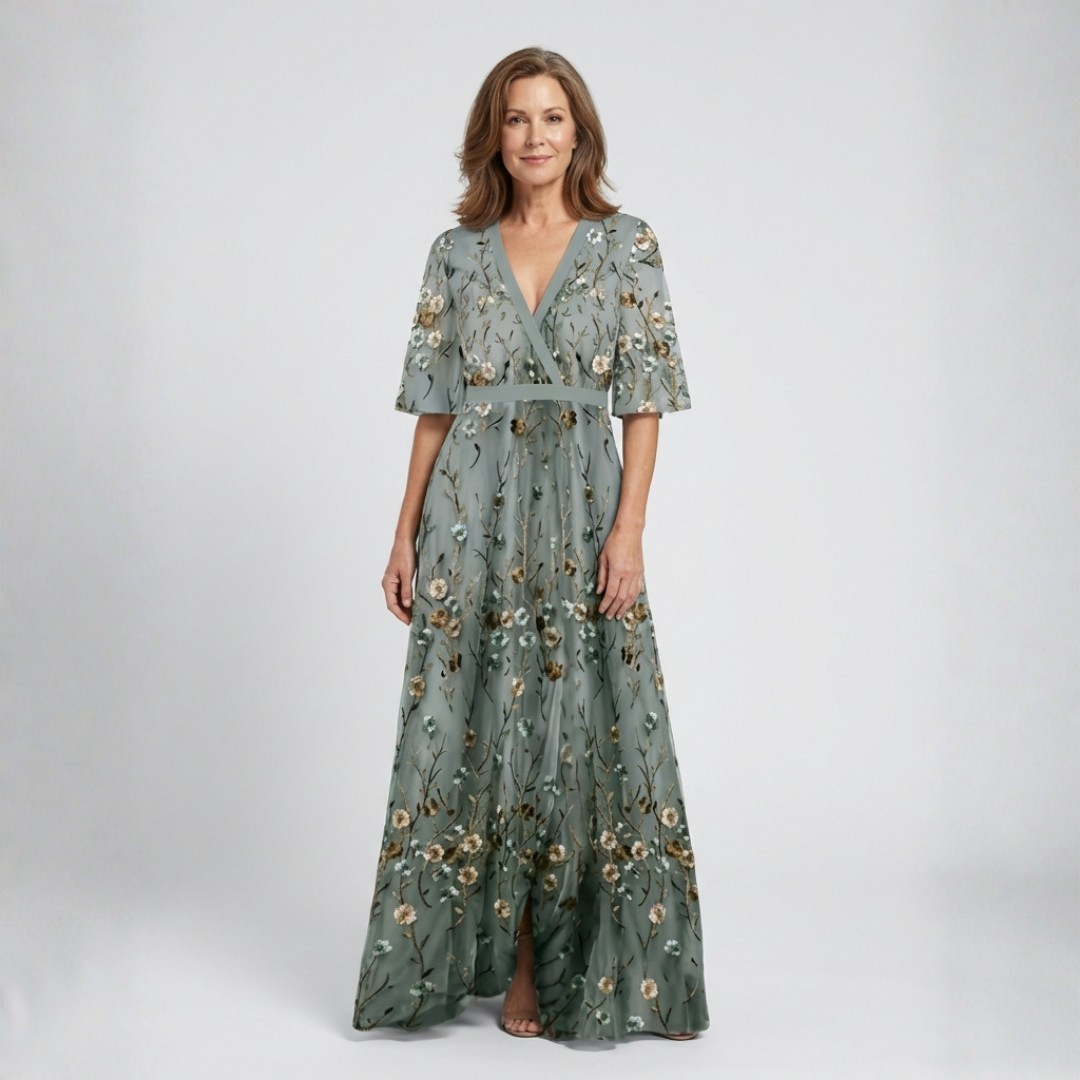 Élodie – Lange, blumige V-Ausschnittkleid