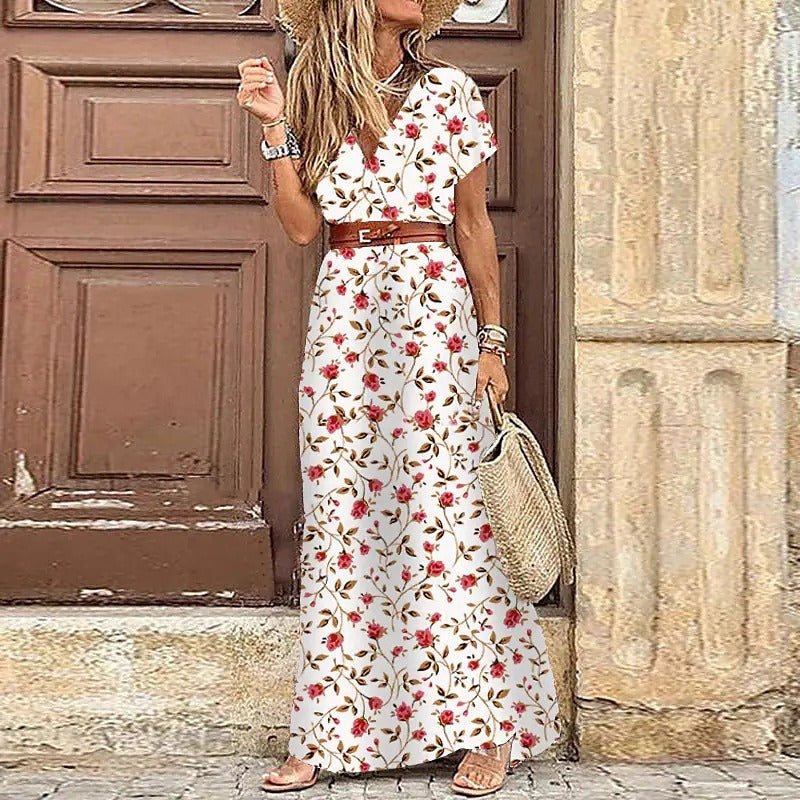 Justine™ – Langes, fließendes Boho-Kleid mit Gürtel
