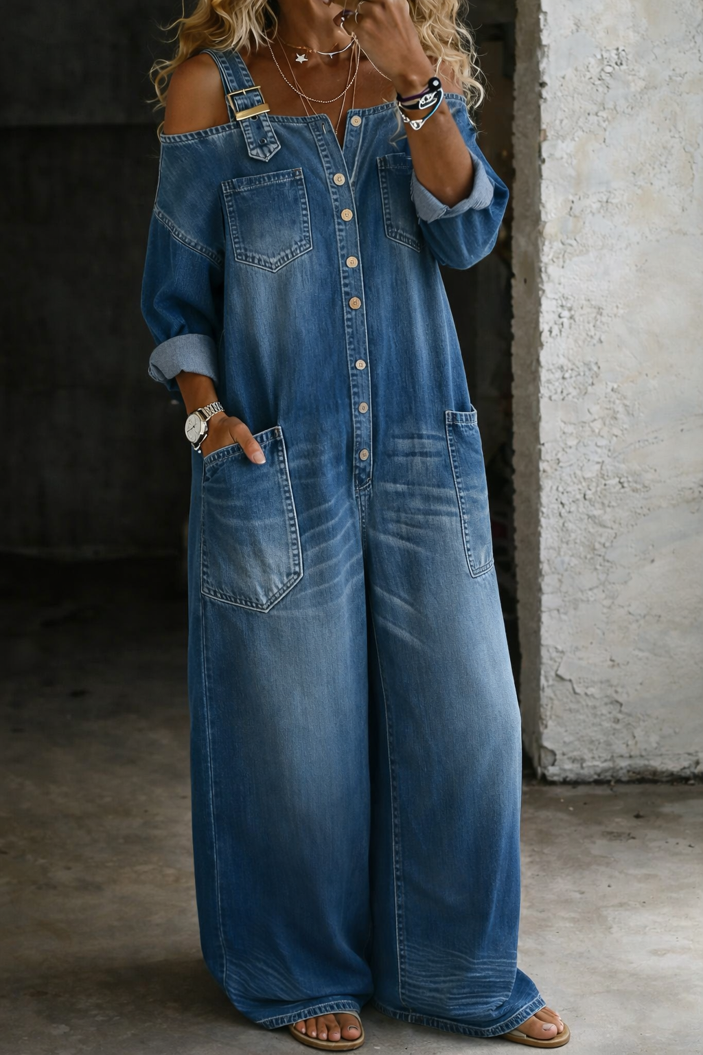 Demi | Jeans-Jumpsuit mit schulterfreien Trägern