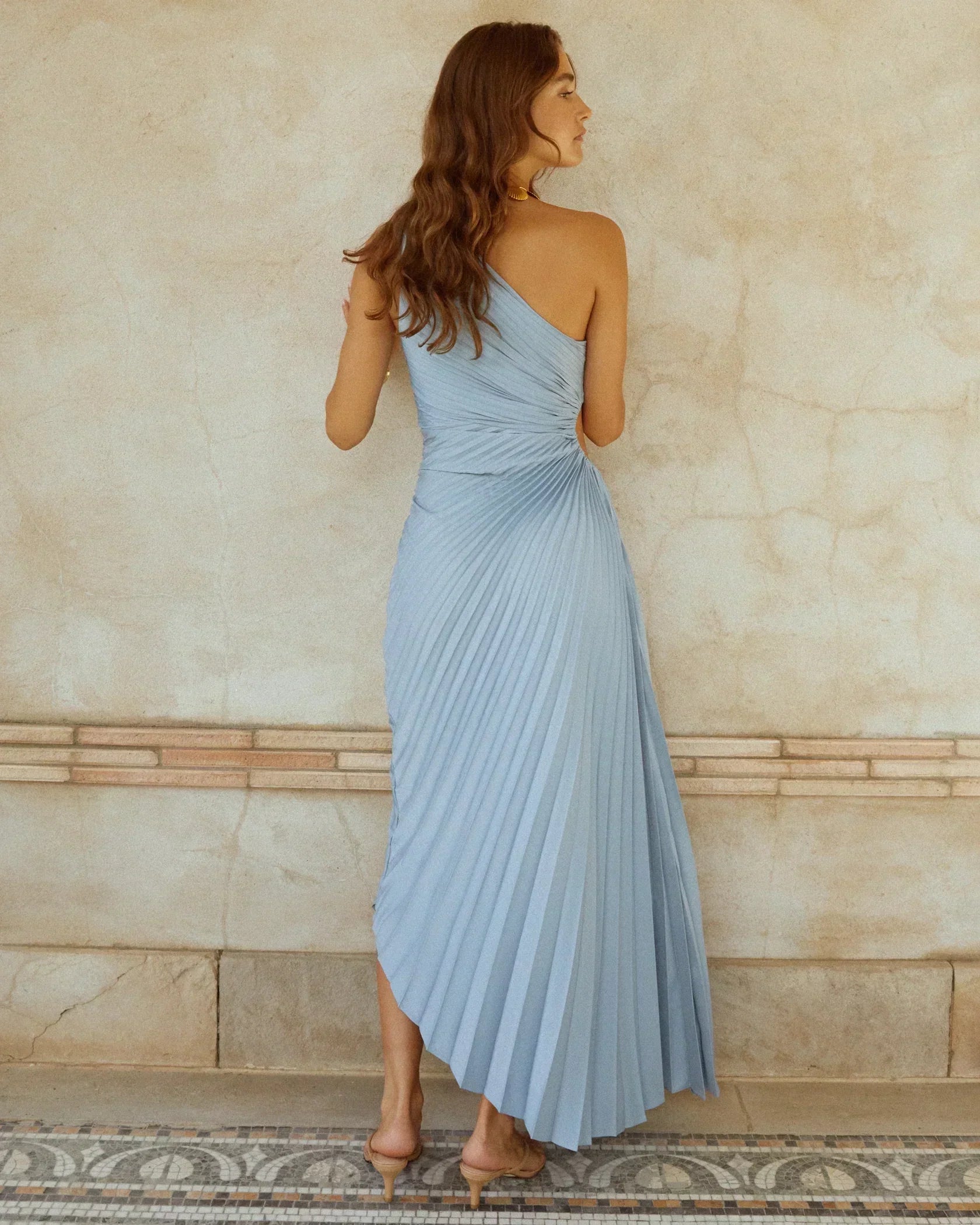 Delfina - Satin Ein-Schulter Plissiertes Abendkleid