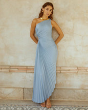 Delfina - Satin Ein-Schulter Plissiertes Abendkleid
