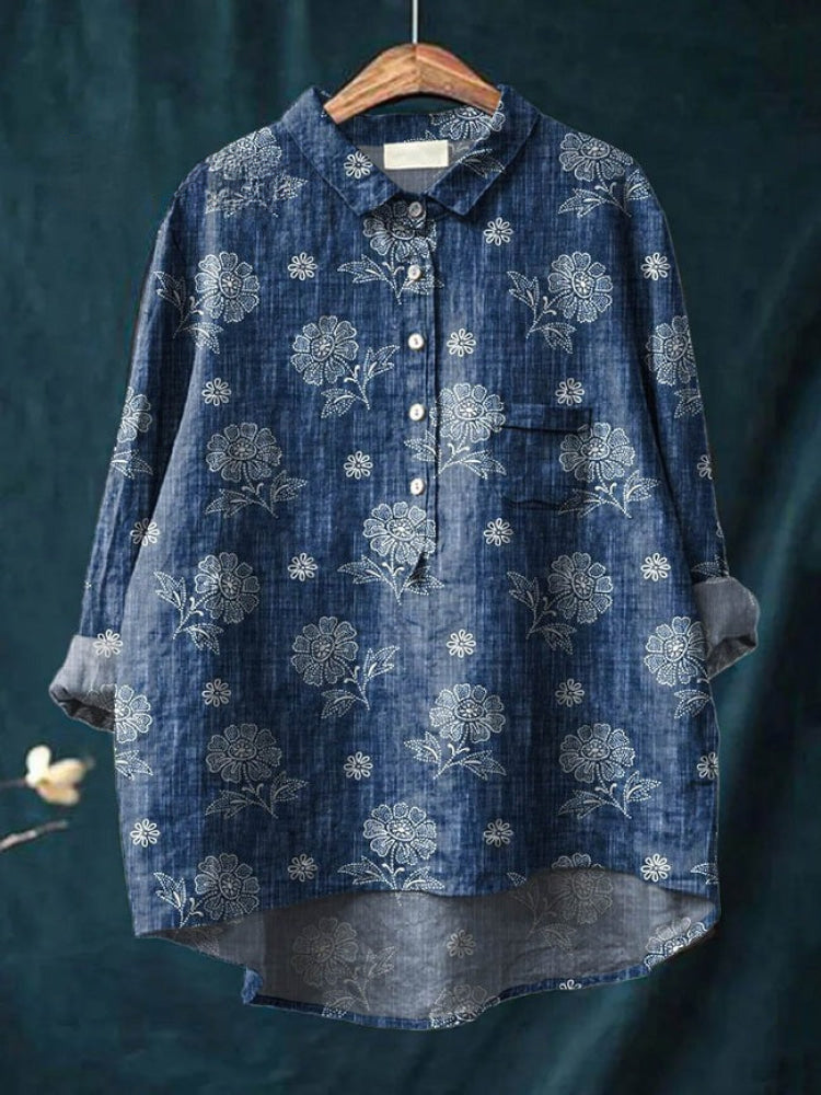 Lina | Lebhaftes Blumenstickerei Shirt