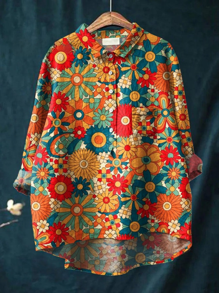 Lina | Lebhaftes Blumenstickerei Shirt