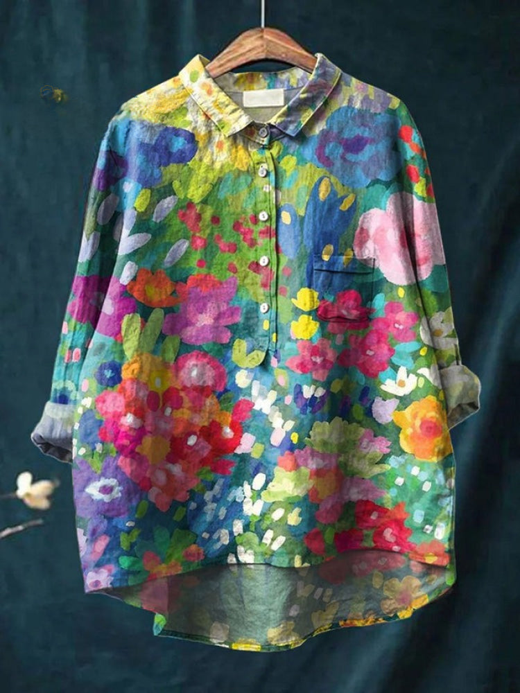 Lina | Lebhaftes Blumenstickerei Shirt
