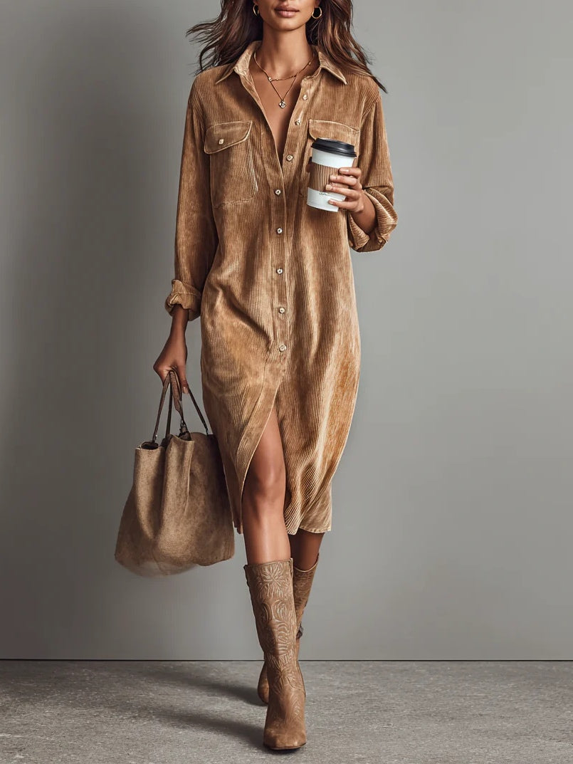 Evelyn | Entspanntes Corduroy Midi-Kleid