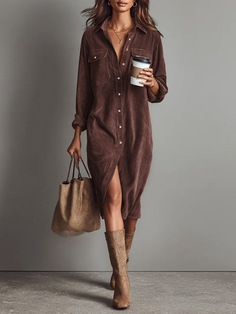 Evelyn | Entspanntes Corduroy Midi-Kleid