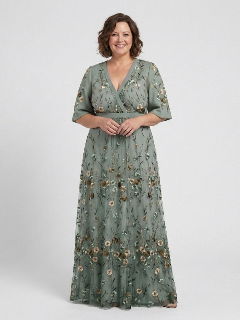 Élodie – Lange, blumige V-Ausschnittkleid