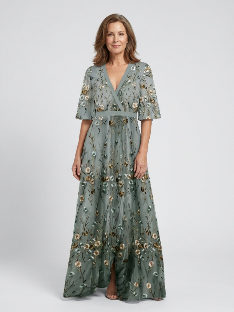 Élodie – Lange, blumige V-Ausschnittkleid