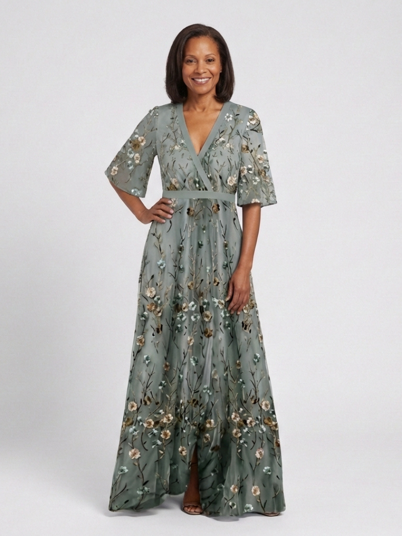 Élodie – Lange, blumige V-Ausschnittkleid