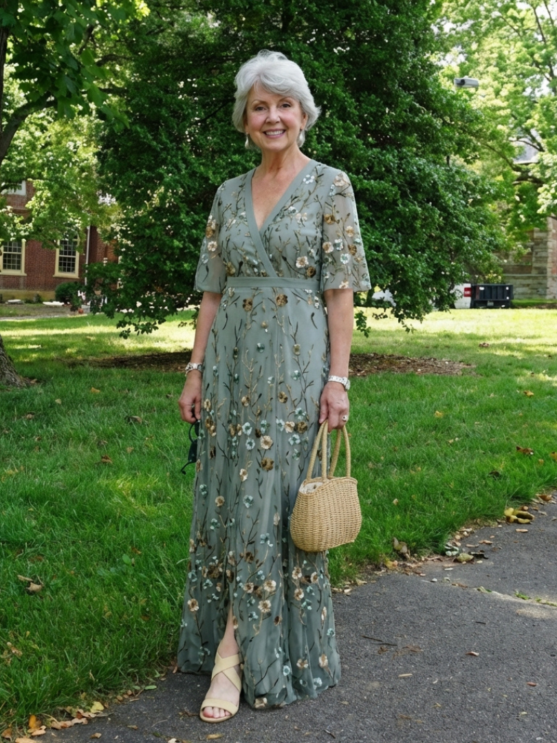 Élodie – Lange, blumige V-Ausschnittkleid