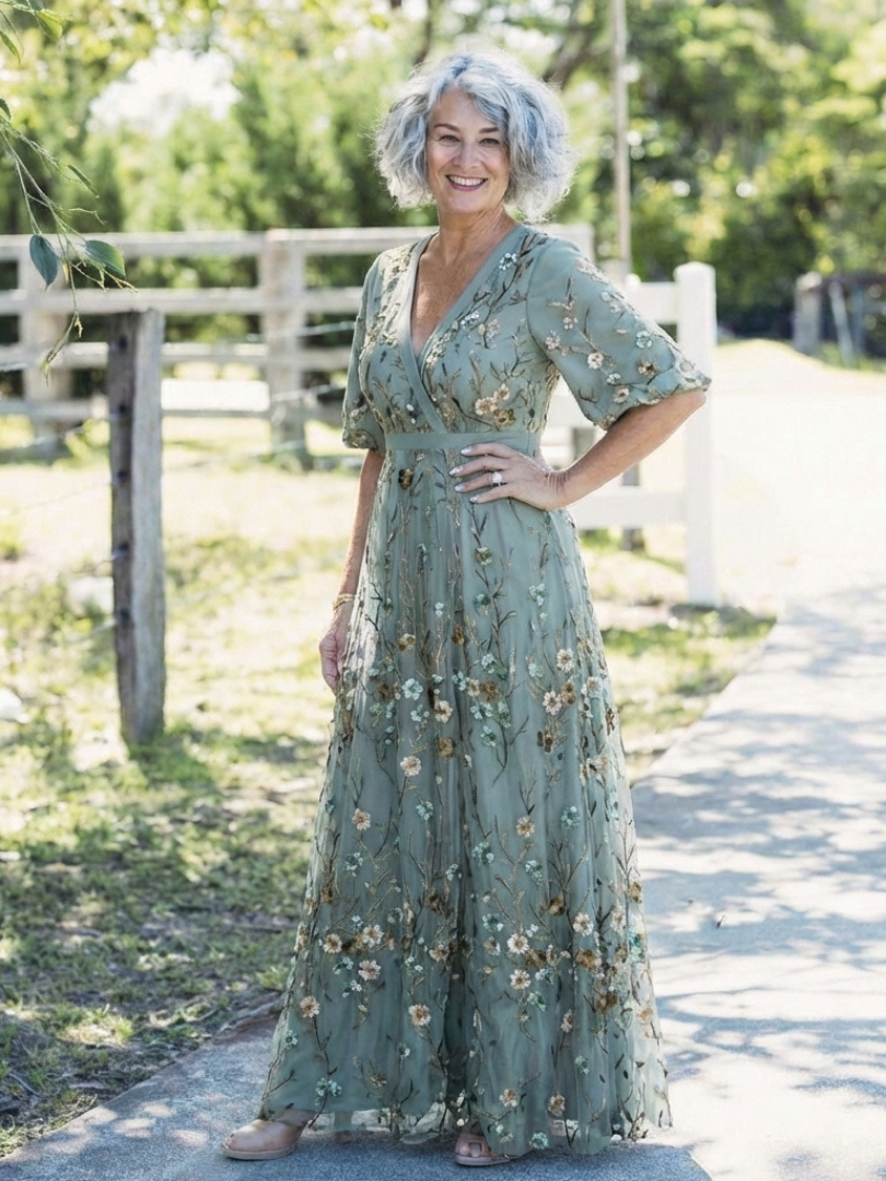 Élodie – Lange, blumige V-Ausschnittkleid