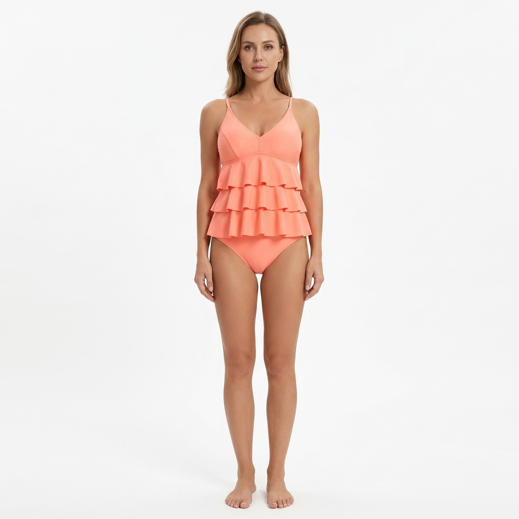 Tankini mit Volants in einfarbig