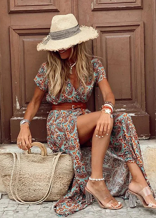 Justine™ – Langes, fließendes Boho-Kleid mit Gürtel