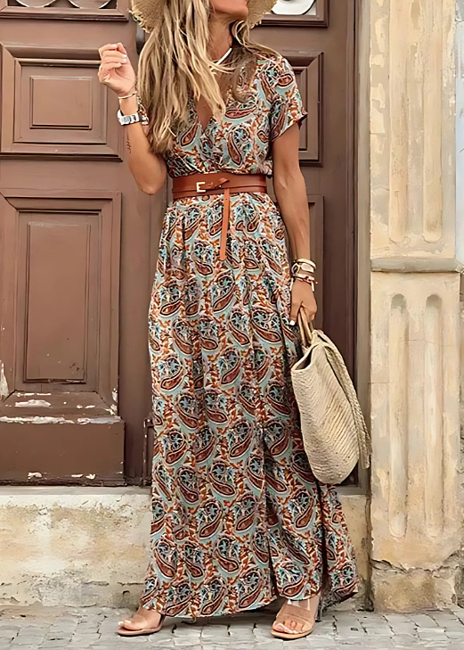 Justine™ – Langes, fließendes Boho-Kleid mit Gürtel