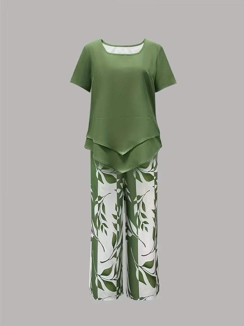 Avy™ | Lässiges Zweiteiliges Set mit Blattdruck