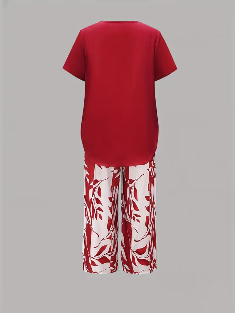 Avy™ | Lässiges Zweiteiliges Set mit Blattdruck