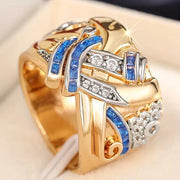 Selene | Luxe Mittlerer Osten KC Breite Blumenring mit Blauen Zirkonia-Einsatz