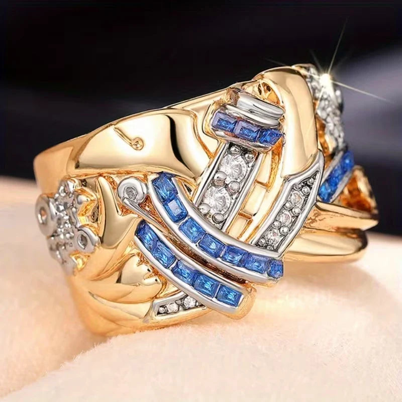 Selene | Luxe Mittlerer Osten KC Breite Blumenring mit Blauen Zirkonia-Einsatz
